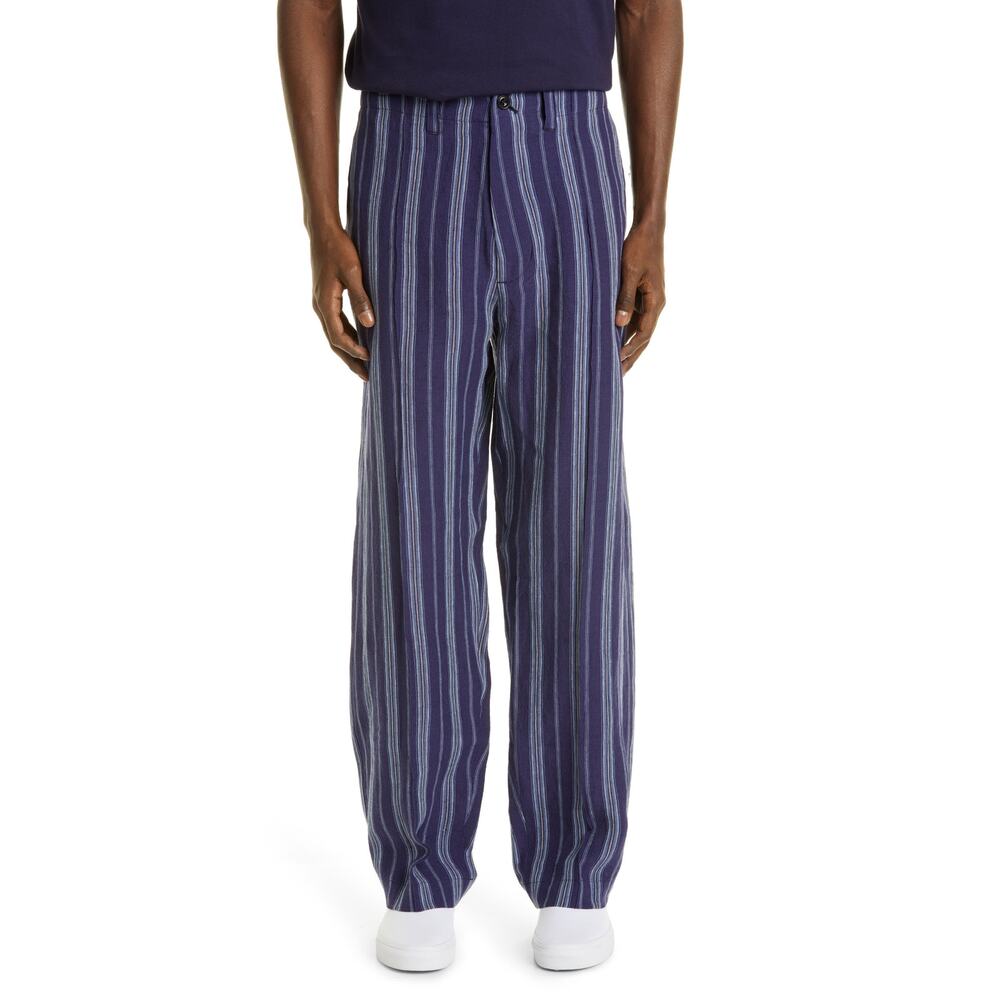 Nicholas Daley 70s Stripe Trouser Irish Linen Waxed Cotton Blue